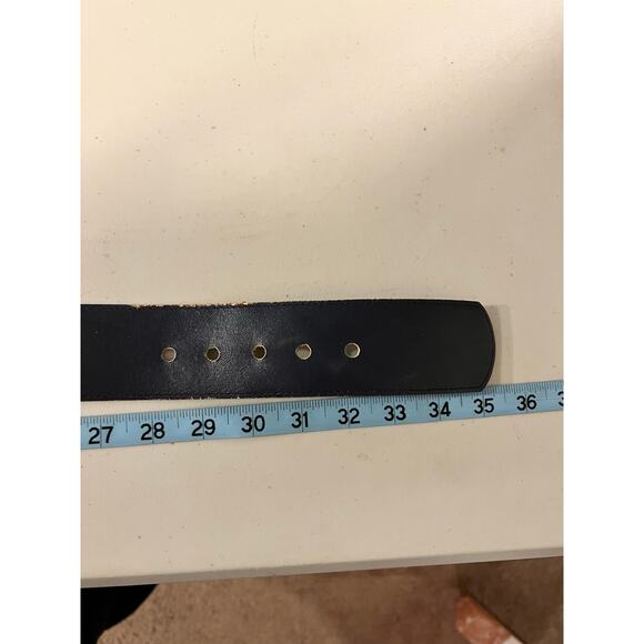 Vintage Chunky Silver Buckle Midnight Blue Leather Wide Belt Size Small main image 11